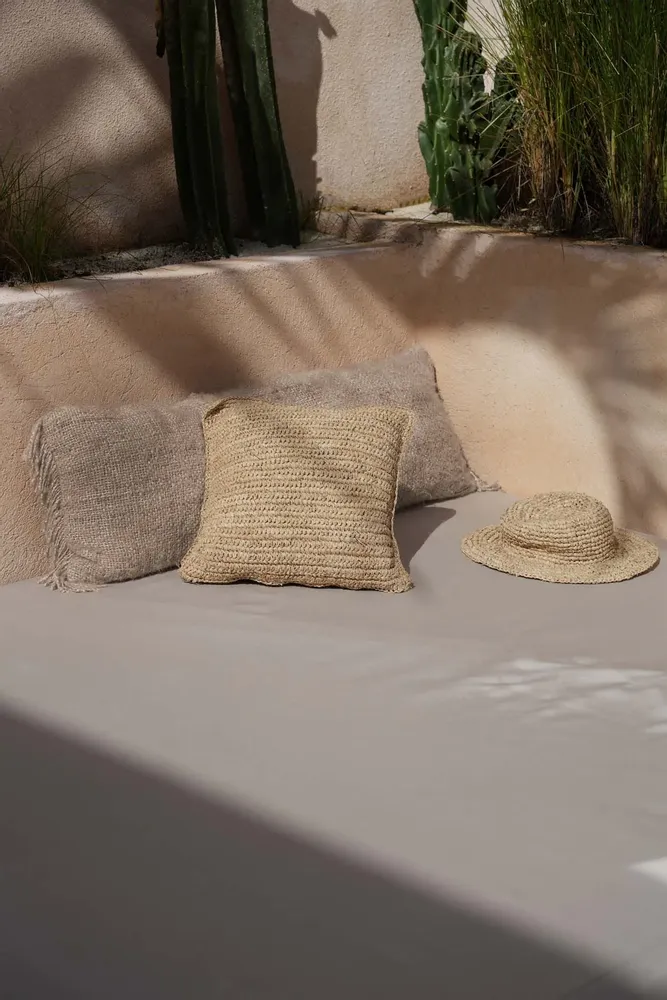 Cushions - The Raffia Flores Cushion Cover Square - Natural - 40x40 - BAZAR BIZAR LIVING