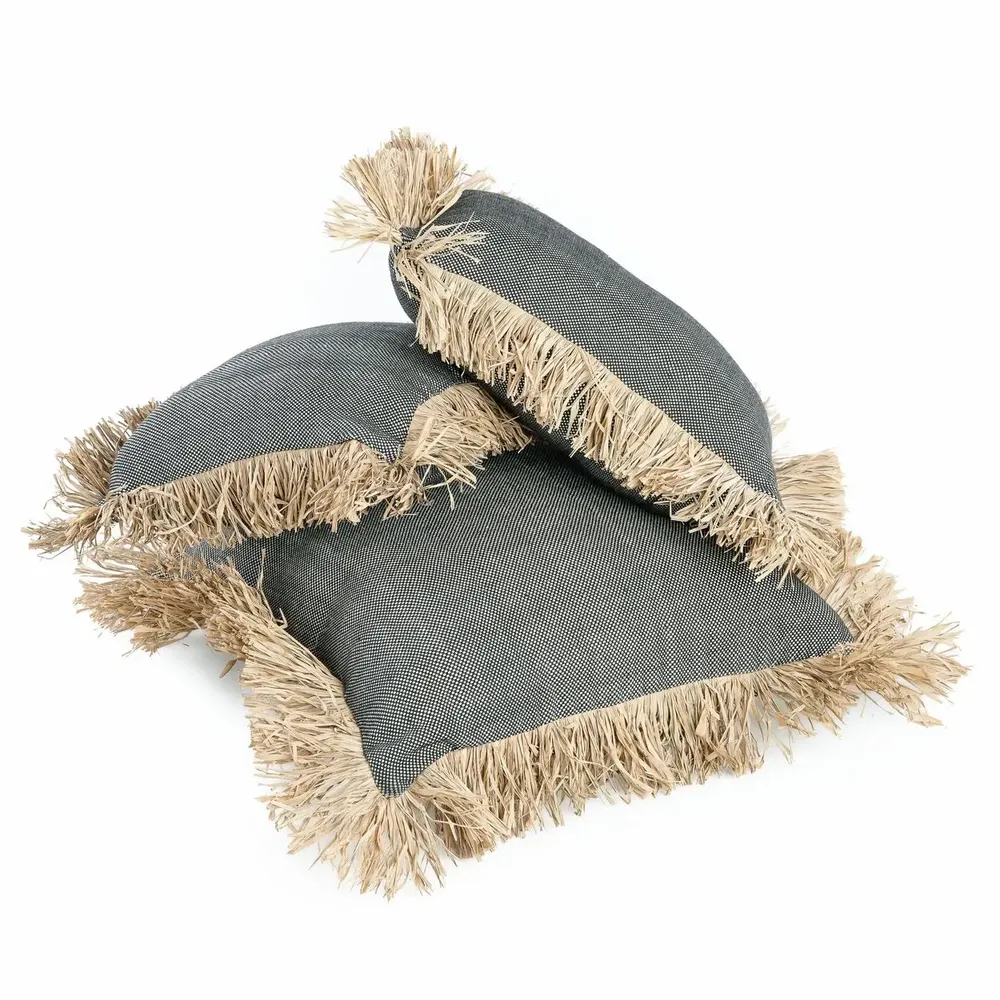 Cushions - The Cotton Bonita Cushion Cover - Natural Black - 30x50 - BAZAR BIZAR LIVING
