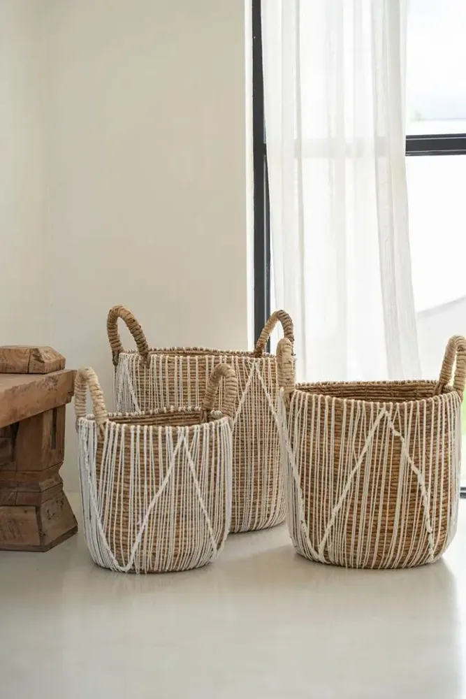 Boîtes de rangement  - Le Panier Macramé À Stitches Droits - Naturel Blanc - S - BAZAR BIZAR LIVING