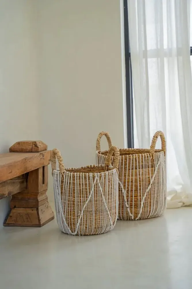 Boîtes de rangement  - Le Panier Macramé À Stitches Droits - Naturel Blanc - S - BAZAR BIZAR LIVING