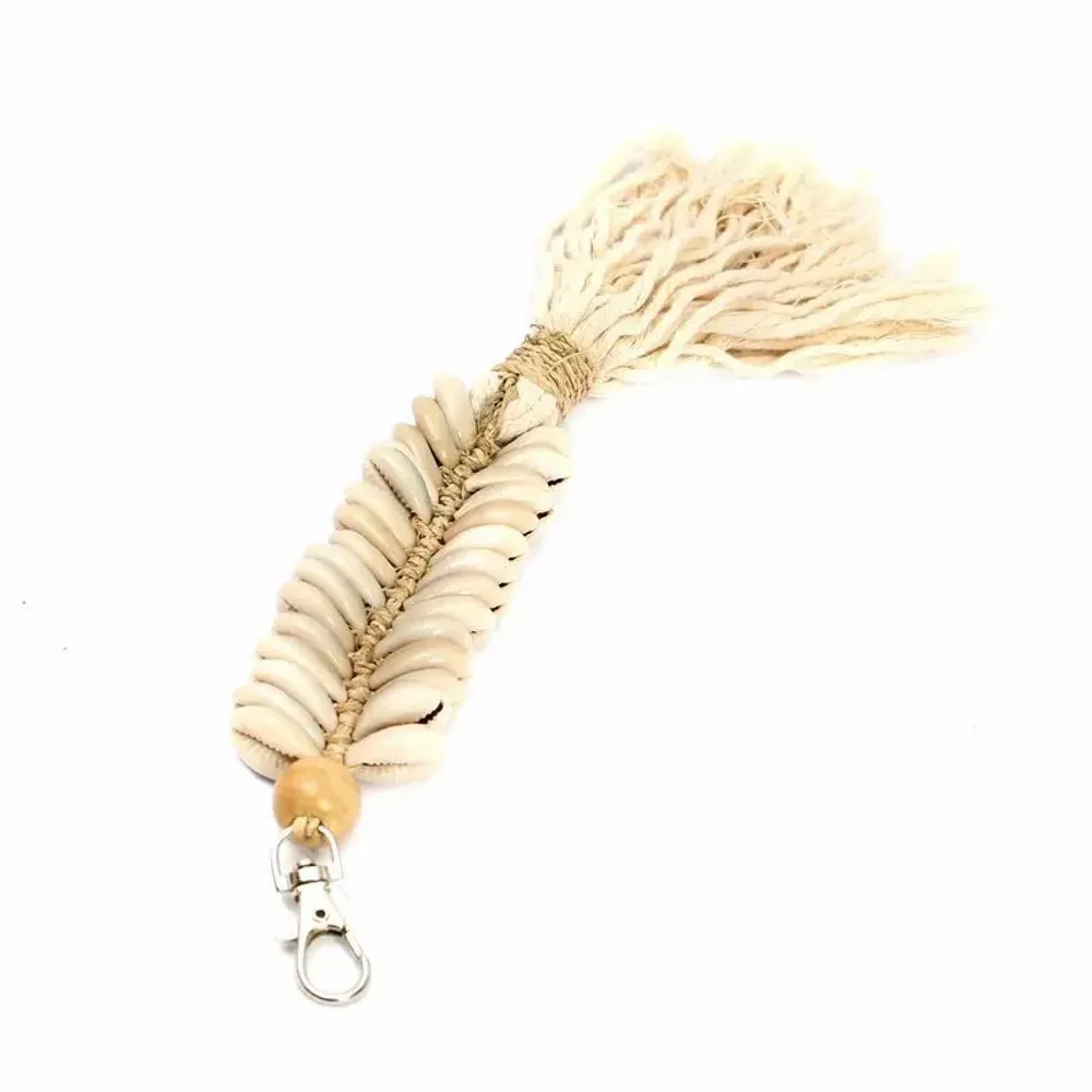 Decorative objects - The Macrame Fishbone Keychain - Cream - BAZAR BIZAR LIVING