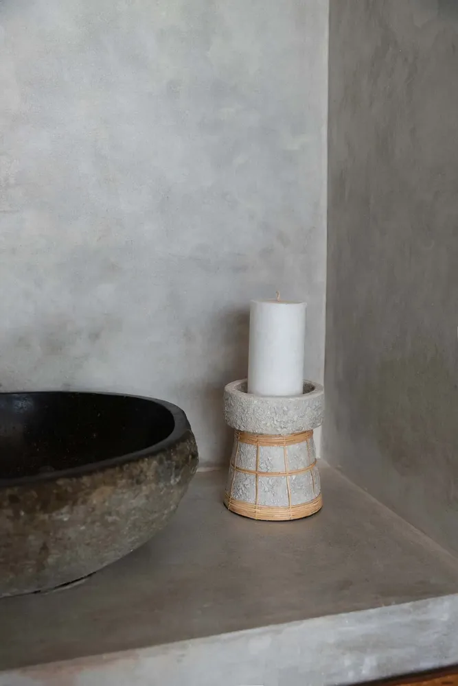 Candlesticks and candle holders - The Serene Candle Holder - Concrete Natural - L - BAZAR BIZAR LIVING