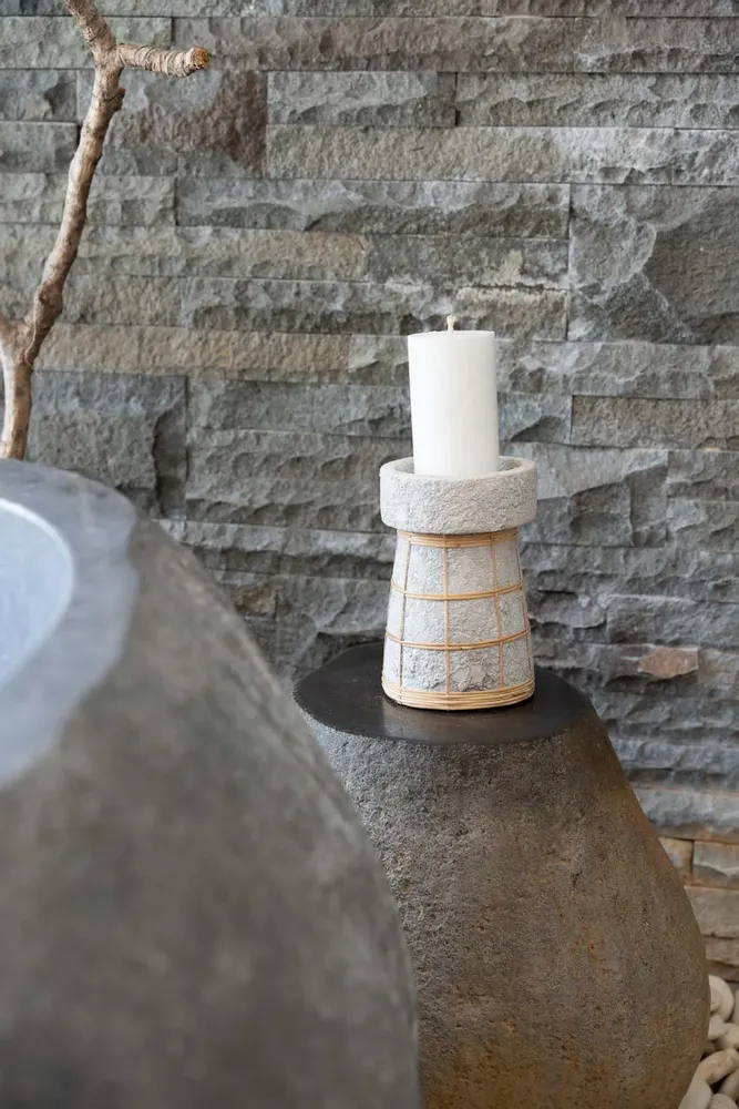 Candlesticks and candle holders - The Serene Candle Holder - Concrete Natural - L - BAZAR BIZAR LIVING