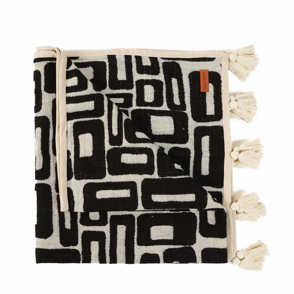 Throw blankets - The Aztec Bed Throw - Natural Black - BAZAR BIZAR LIVING