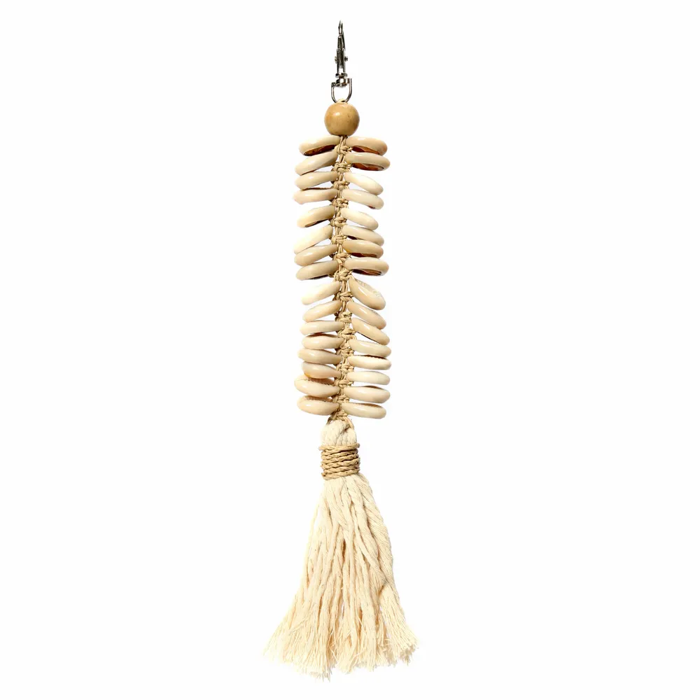 Decorative objects - The Macrame Fishbone Keychain - Cream - BAZAR BIZAR LIVING
