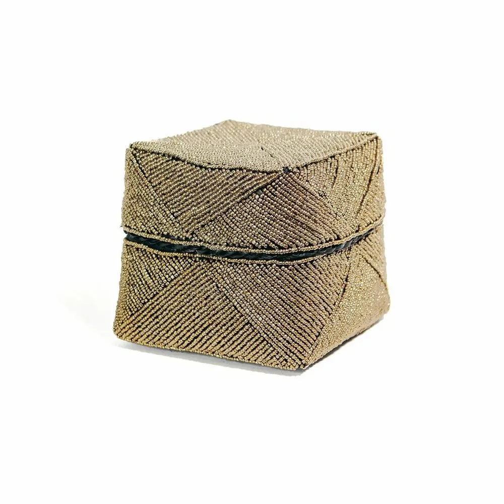 Caskets and boxes - The Beaded Basket - Gold - M - BAZAR BIZAR LIVING