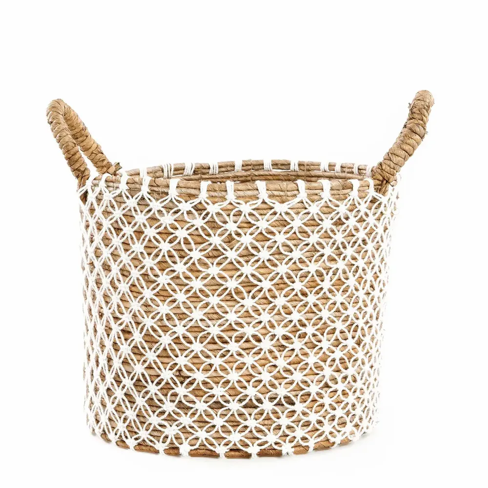 Storage boxes - The Crossed Stitched Macrame Basket - Natural White - M - BAZAR BIZAR LIVING