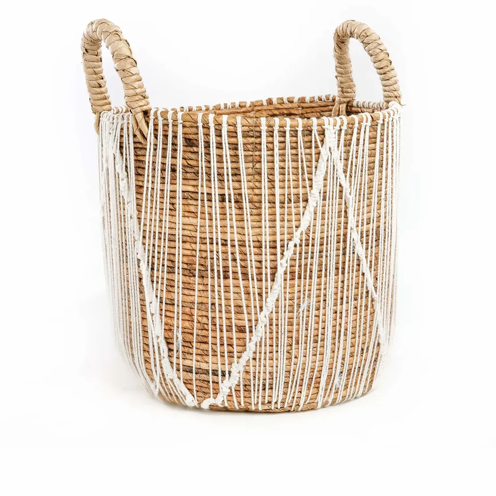 Storage boxes - The Straight Stitched Macrame Basket - Natural White - L - BAZAR BIZAR LIVING