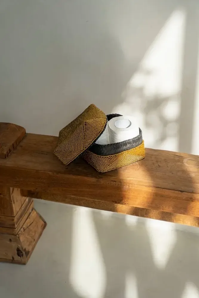 Caskets and boxes - The Beaded Basket - Gold - M - BAZAR BIZAR LIVING