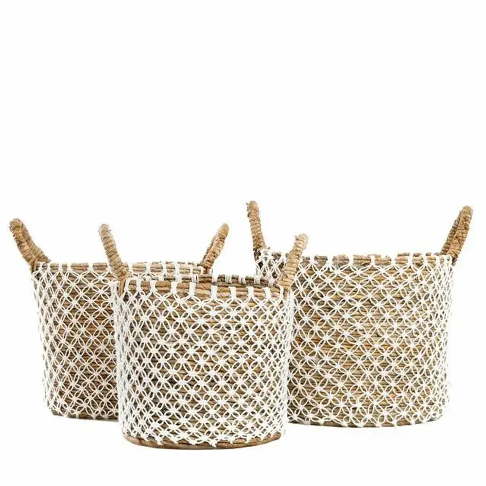 Boîtes de rangement  - Le Panier Macramé Stitches Croisés - Naturel Blanc - L - BAZAR BIZAR LIVING