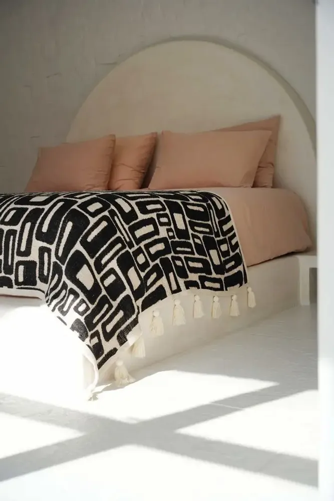 Throw blankets - The Aztec Bed Throw - Natural Black - BAZAR BIZAR LIVING