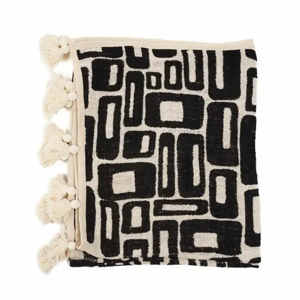 Throw blankets - The Aztec Bed Throw - Natural Black - BAZAR BIZAR LIVING