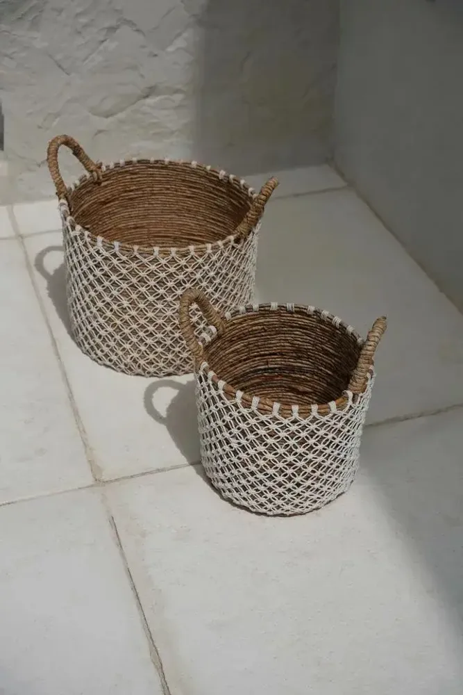 Storage boxes - The Crossed Stitched Macrame Basket - Natural White - M - BAZAR BIZAR LIVING
