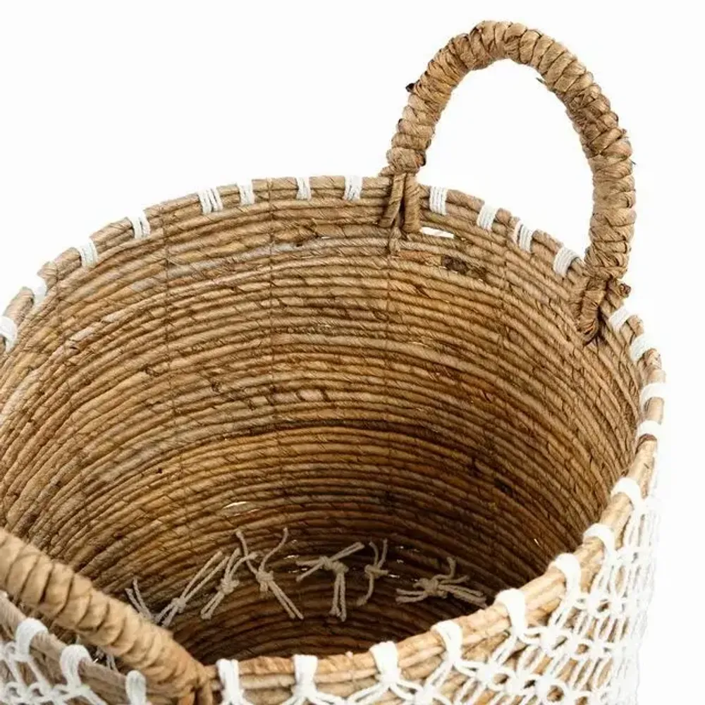 Storage boxes - The Crossed Stitched Macrame Basket - Natural White - M - BAZAR BIZAR LIVING
