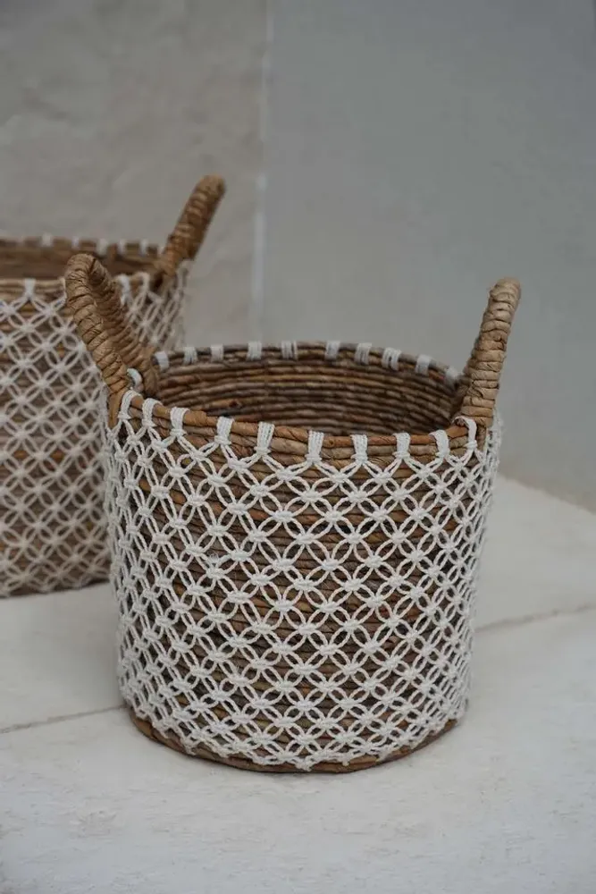 Boîtes de rangement  - Le Panier Macramé Stitches Croisés - Naturel Blanc - S - BAZAR BIZAR LIVING