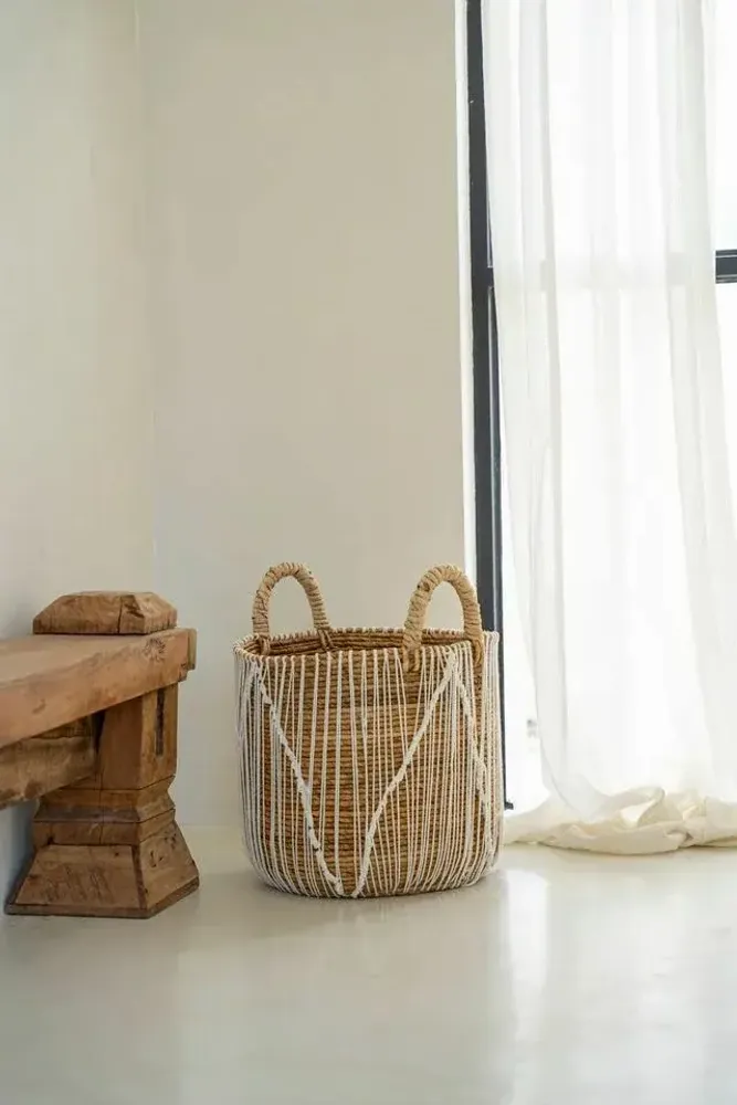 Boîtes de rangement  - Le Panier Macramé Stitches Droits - Naturel Blanc - M - BAZAR BIZAR LIVING
