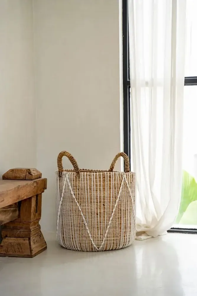 Storage boxes - The Straight Stitched Macrame Basket - Natural White - L - BAZAR BIZAR LIVING