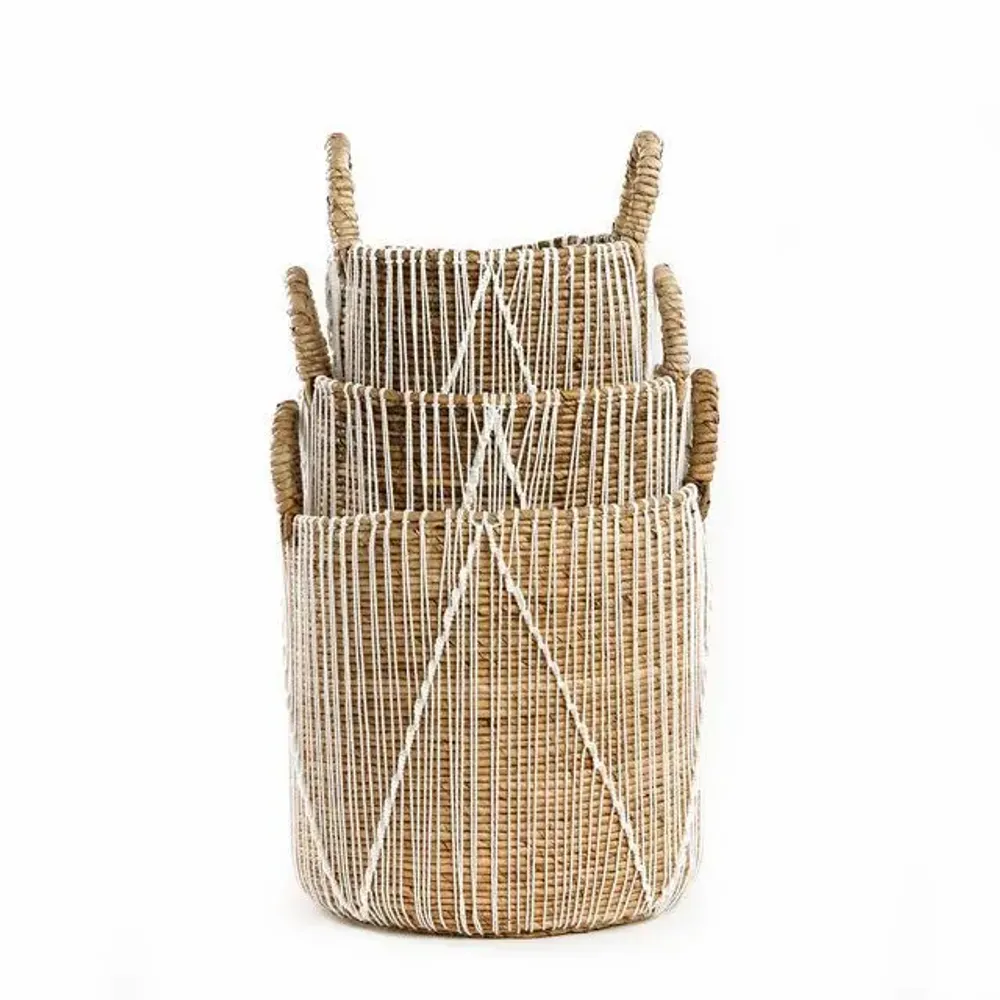 Storage boxes - The Straight Stitched Macrame Basket - Natural White - L - BAZAR BIZAR LIVING
