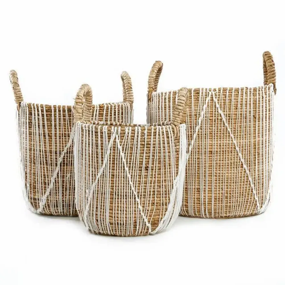 Storage boxes - The Straight Stitched Macrame Basket - Natural White - L - BAZAR BIZAR LIVING