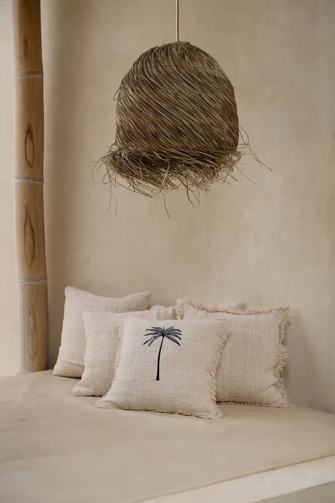 Cushions - The Gili Palm Cushion Cover - Natural Black - BAZAR BIZAR LIVING