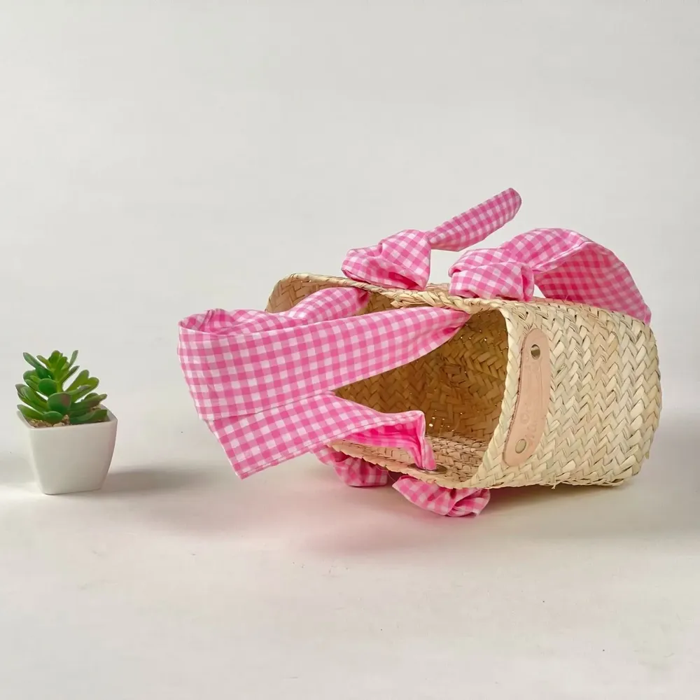 Cadeaux - ✨ Corbeille Rectangulaire avec Anses en Tissu Vichy Rose ✨ - ORIGINAL MARRAKECH