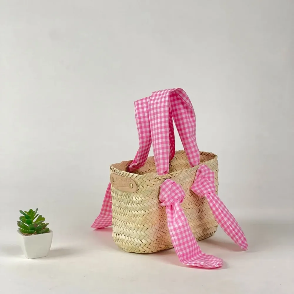 Cadeaux - ✨ Corbeille Rectangulaire avec Anses en Tissu Vichy Rose ✨ - ORIGINAL MARRAKECH