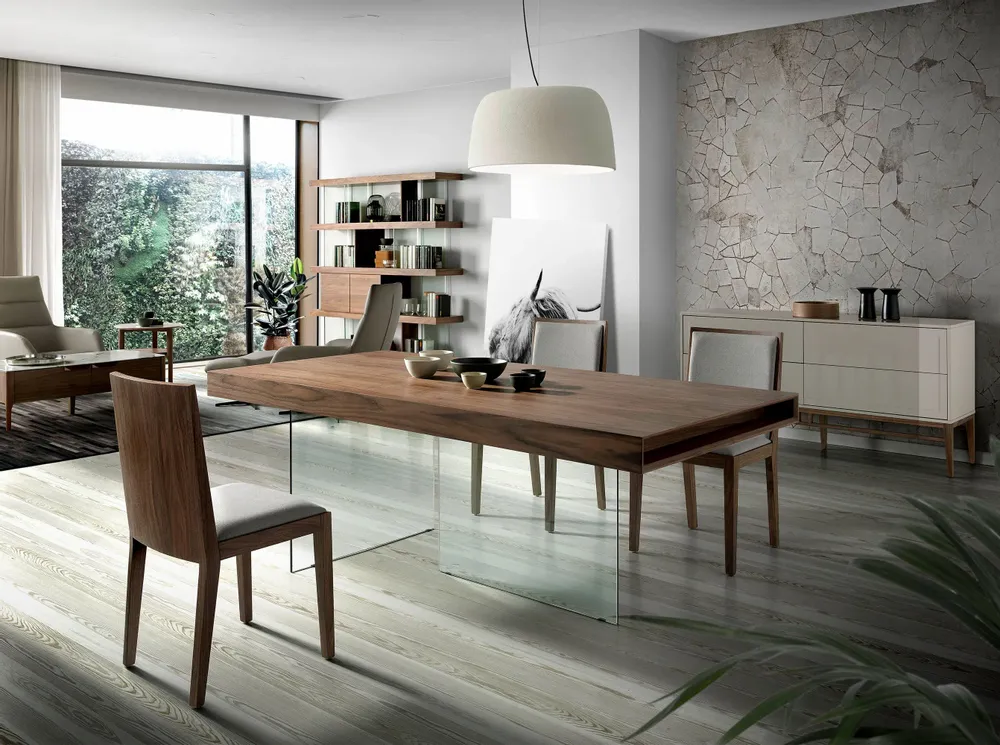 Dining Tables - Walnut dining table with glass legs - ANGEL CERDÁ