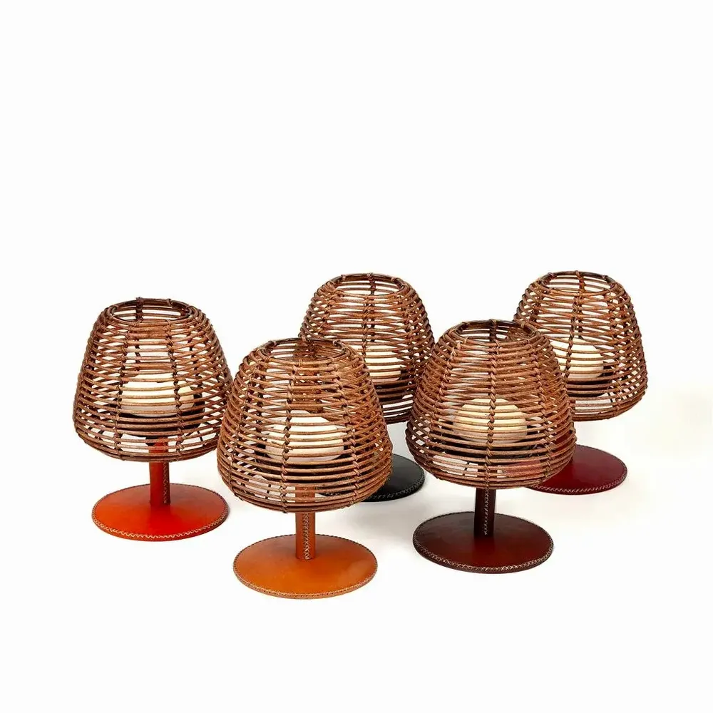 Éclairage LED - Lampe de table USB en rotin et cuir - SOL & LUNA
