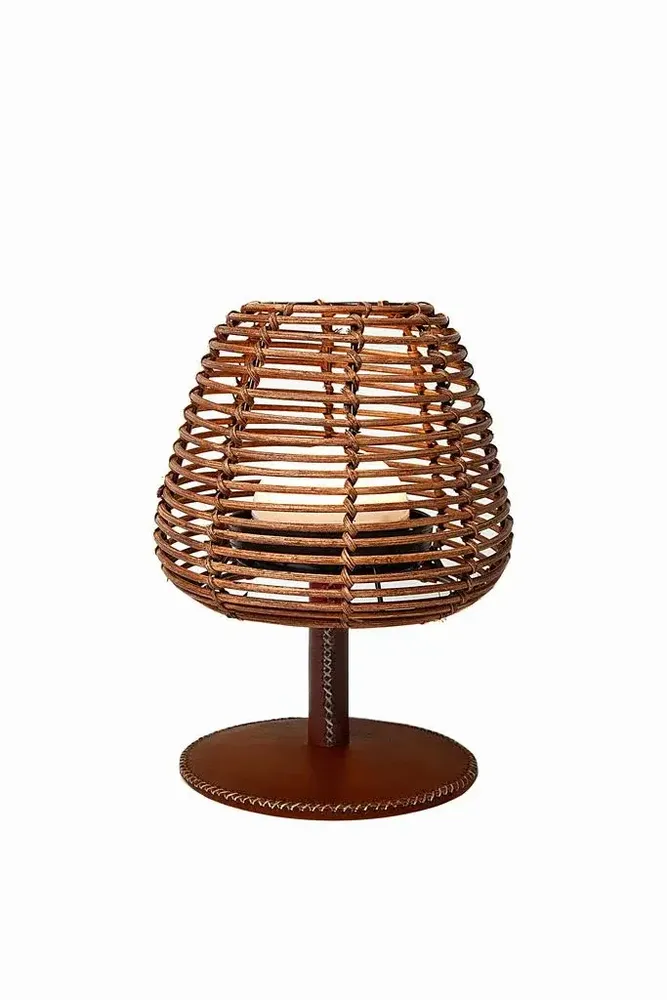 Éclairage LED - Lampe de table USB en rotin et cuir - SOL & LUNA