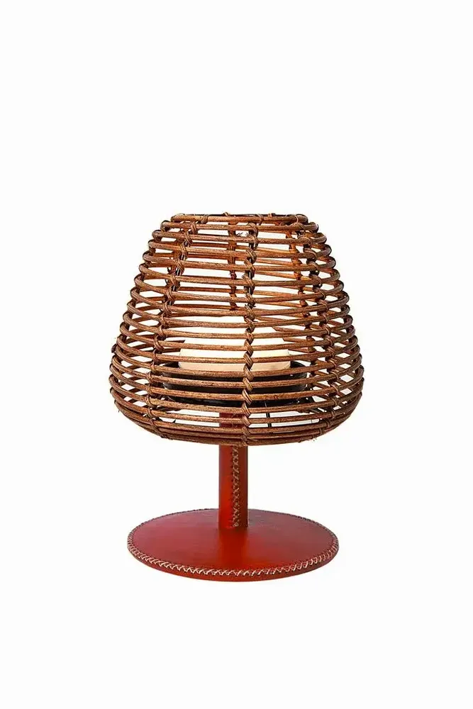 Éclairage LED - Lampe de table USB en rotin et cuir - SOL & LUNA