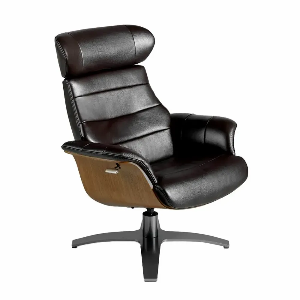 Fauteuils - Fauteuil pivotant tapissé de cuir de vachette marron - ANGEL CERDÁ