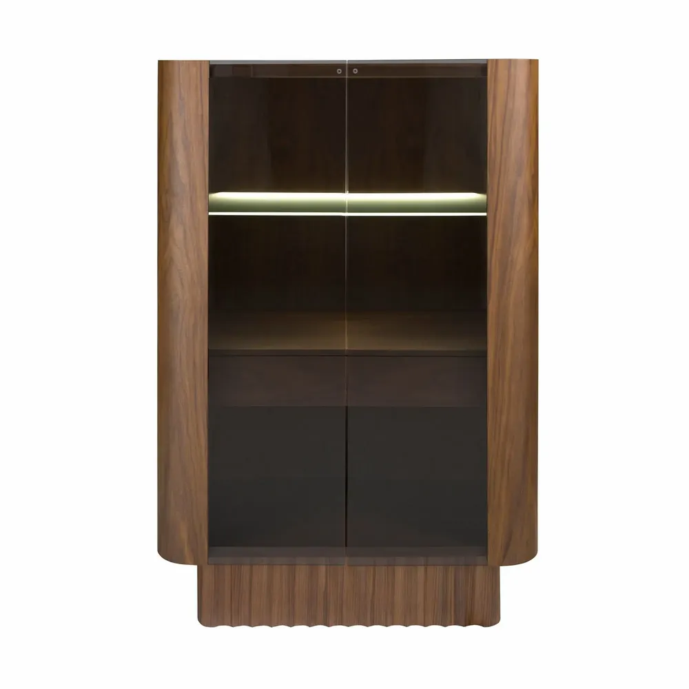 Buffets - Buffet haut en verre trempé, noyer avec éclairage intérieur - ANGEL CERDÁ