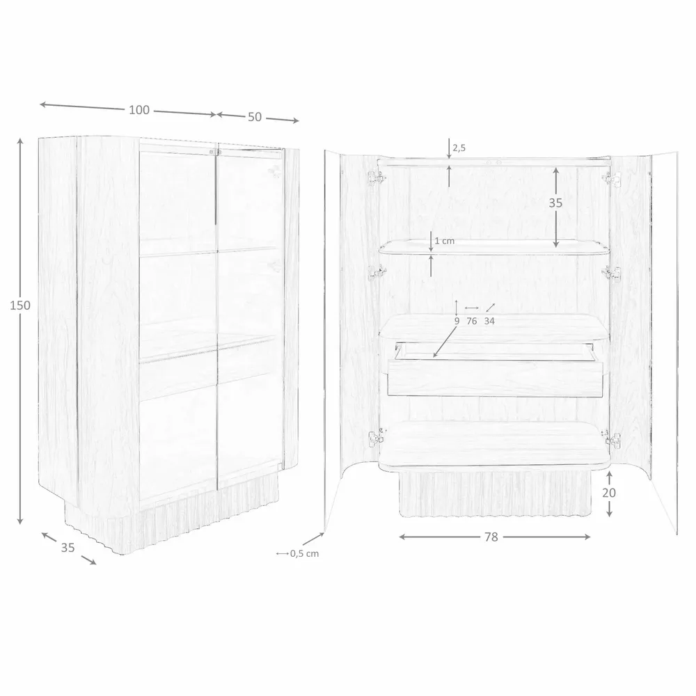 Buffets - Buffet haut en verre trempé, noyer avec éclairage intérieur - ANGEL CERDÁ