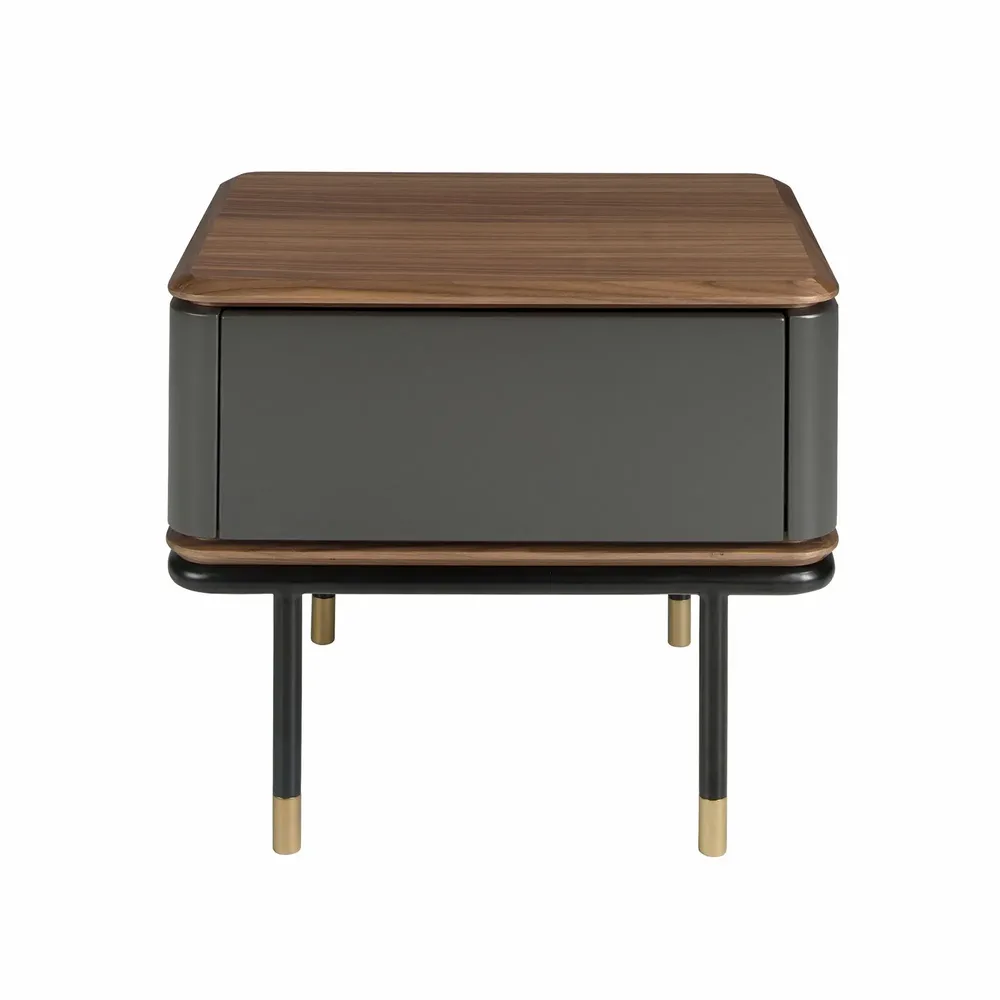 Night tables - Bedside table in matt dark grey wood, black steel and walnut top - ANGEL CERDÁ