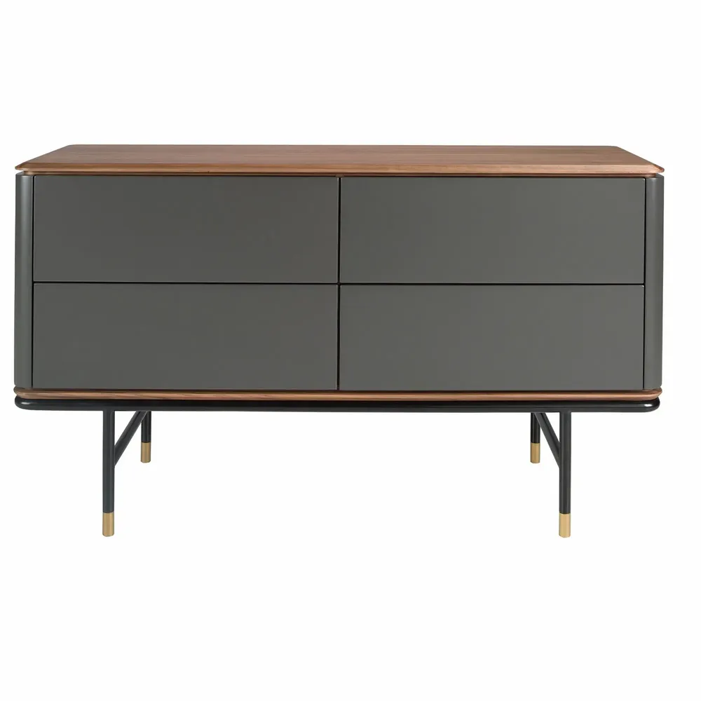Chests of drawers - Chest of drawers dark grey matt wood, black steel and walnut top - ANGEL CERDÁ