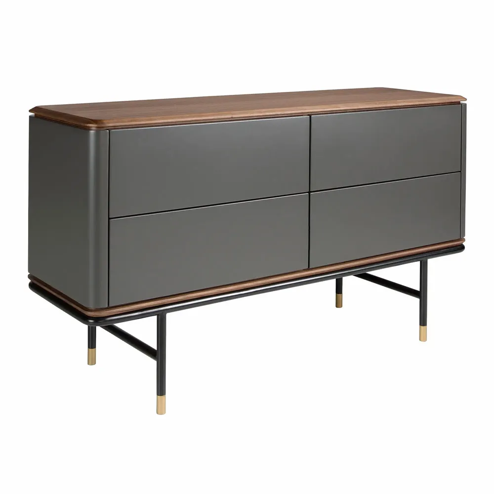 Chests of drawers - Chest of drawers dark grey matt wood, black steel and walnut top - ANGEL CERDÁ