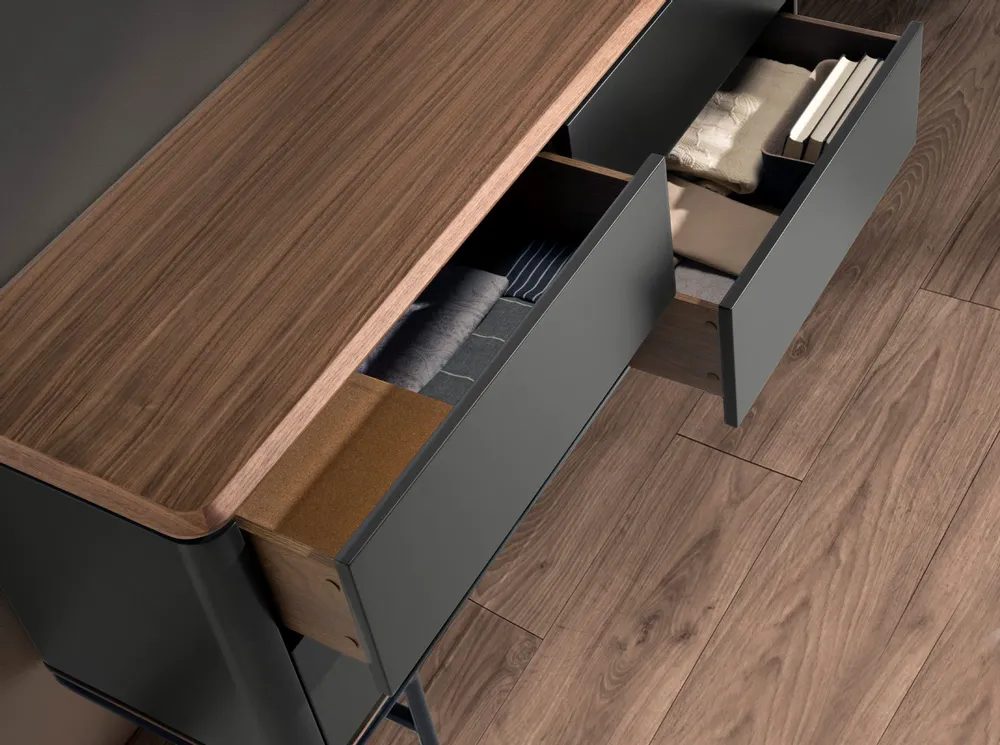 Chests of drawers - Chest of drawers dark grey matt wood, black steel and walnut top - ANGEL CERDÁ