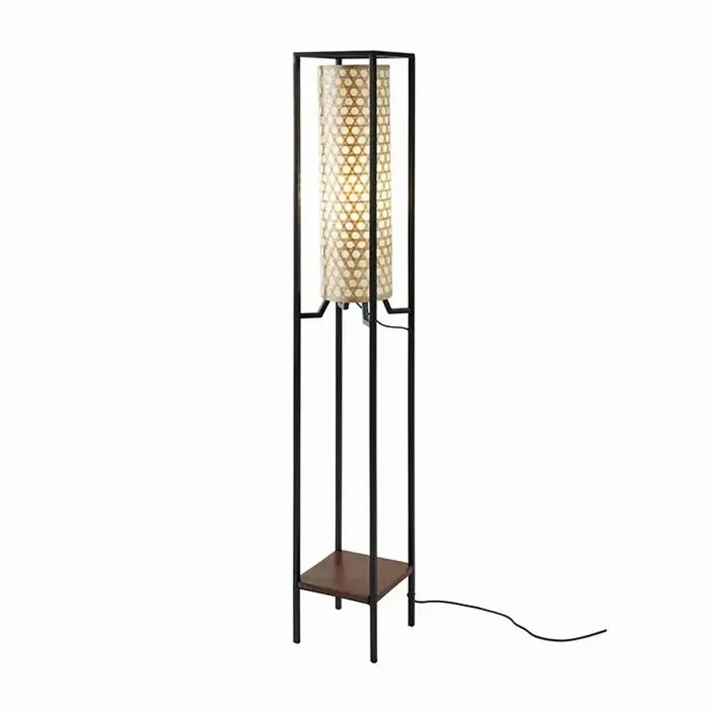 Lampadaires - Lampadaire JAVA en métal, bois, coton naturel noir - CFOC