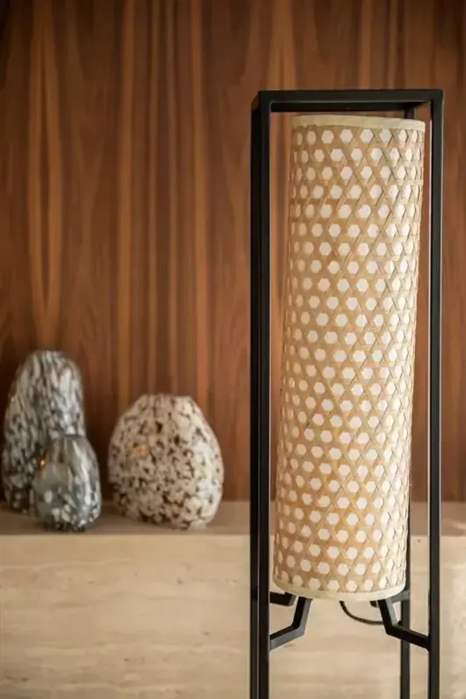 Lampadaires - Lampadaire JAVA en métal, bois, coton naturel noir - CFOC