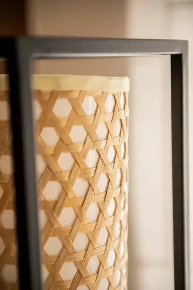 Lampadaires - Lampadaire JAVA en métal, bois, coton naturel noir - CFOC