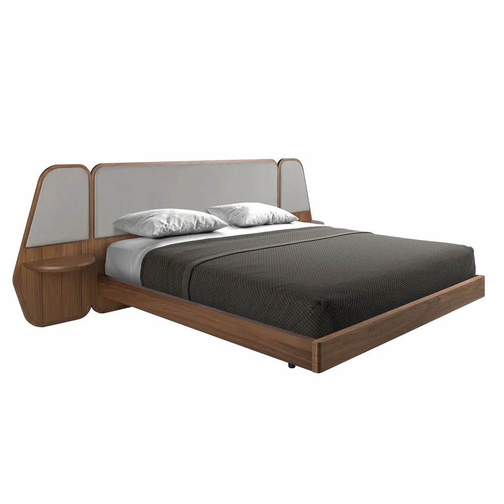 Lits - Lit en noyer et tissu gris - ANGEL CERDÁ