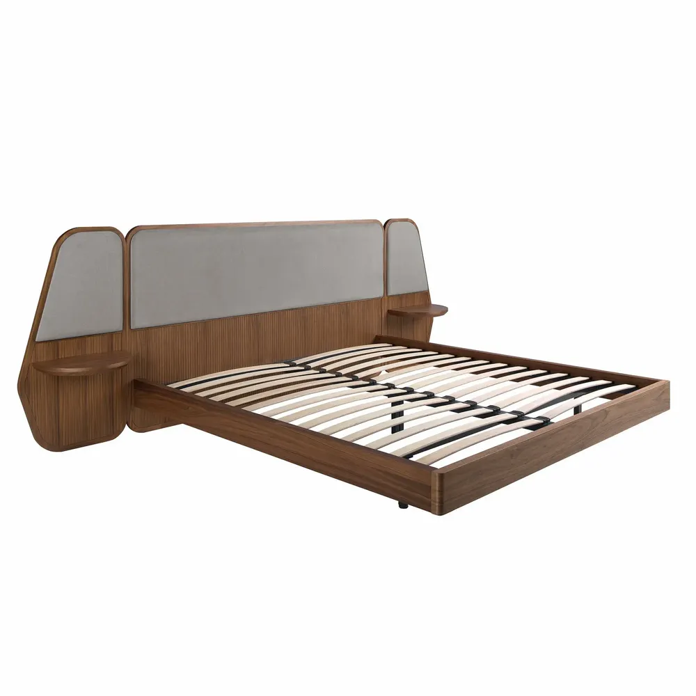 Lits - Lit en noyer et tissu gris - ANGEL CERDÁ