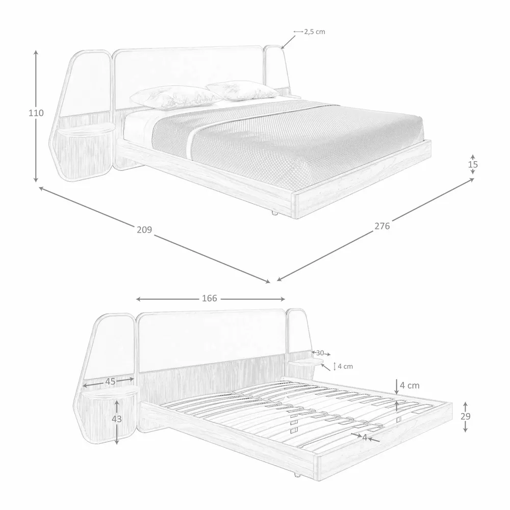 Lits - Lit en noyer et tissu gris - ANGEL CERDÁ