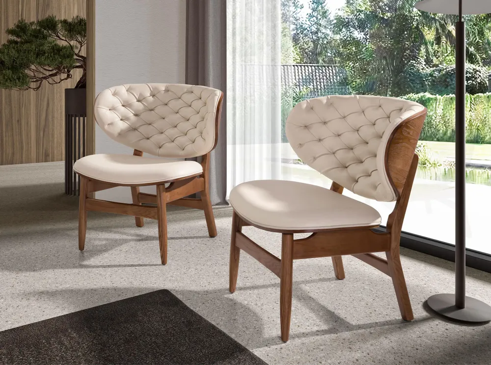 Armchairs - Sand and walnut leatherette armchair - ANGEL CERDÁ