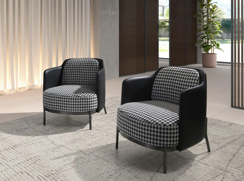 Armchairs - Black and white fabric and black leatherette  armchair - ANGEL CERDÁ
