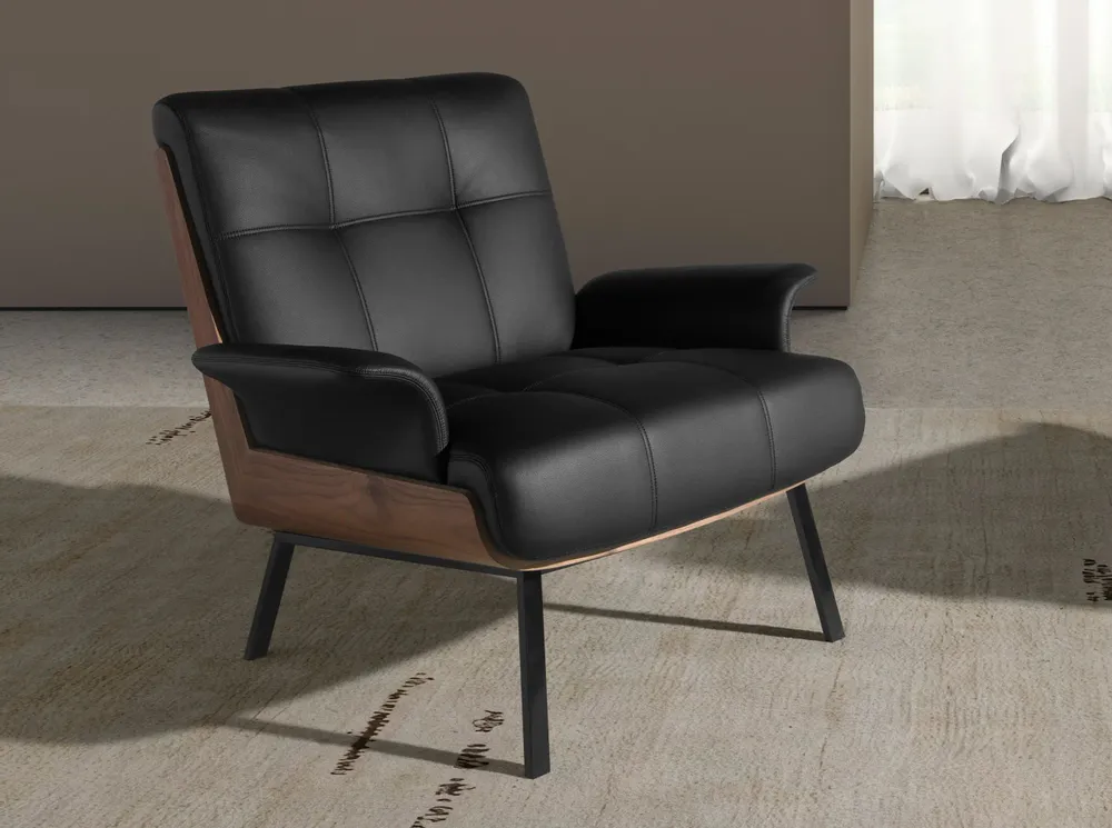 Armchairs - Black and walnut leatherette armchair - ANGEL CERDÁ