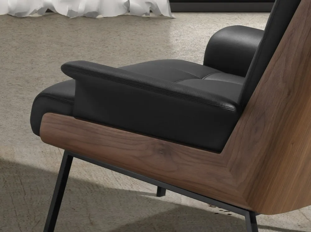 Armchairs - Black and walnut leatherette armchair - ANGEL CERDÁ