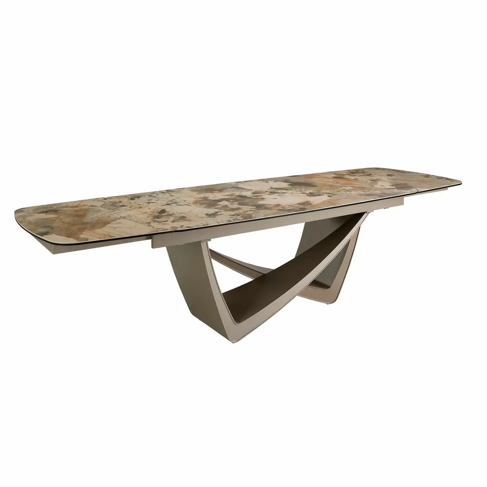 Dining Tables - Oval extending dining table oval barrel porcelain marble and taupe met - ANGEL CERDÁ