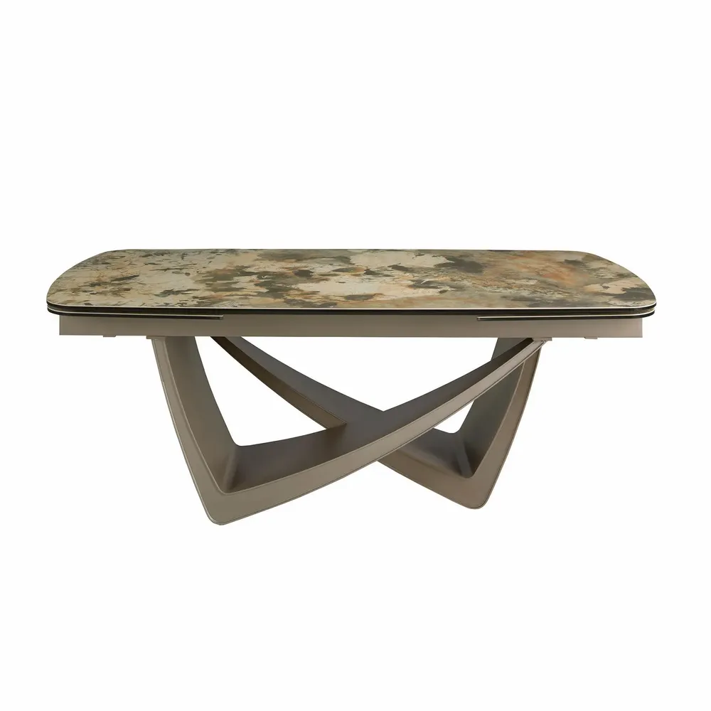 Dining Tables - Oval extending dining table oval barrel porcelain marble and taupe met - ANGEL CERDÁ