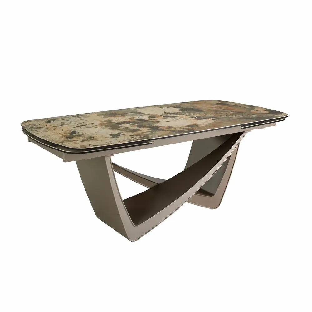 Dining Tables - Oval extending dining table oval barrel porcelain marble and taupe met - ANGEL CERDÁ